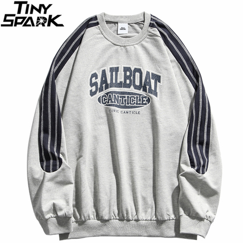 2022 Men Hip Hop Striped Patchwork Sweatshirt Streetwear Letter Print Pullover Harajuku Cotton Spring Fashion Thin Sweat Shirt ► Photo 1/1