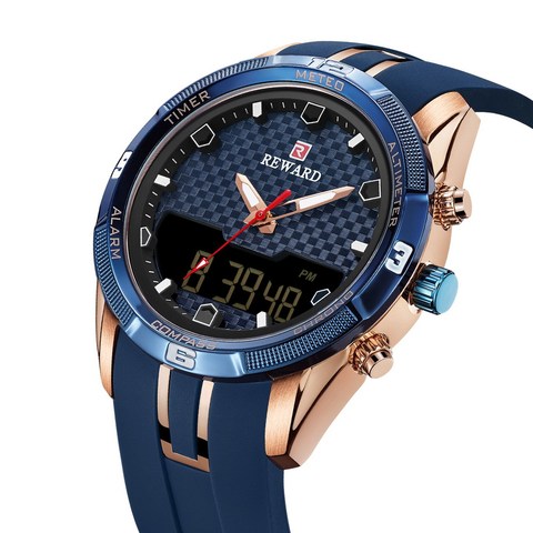 REWARD Men's Watches Top Luxury Brand Silicone Sport Watches Quartz LED Digital Watch Dual Display  Waterproof Wristwatch ► Photo 1/6