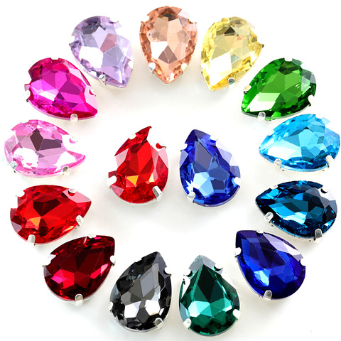 Mix Colors 5 Sizes Glass Crystal Sew On Rhinestone Silver Claw Teardrop Flatback WaterDrop Sew On Claw Rhinestones For Bag B0335 ► Photo 1/6