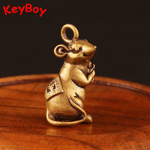 Vintage Brass Lucky Rat Key Chain Pendants Chinese New Year of Rats Fashion Car Keychains Jewelry Feng Shui Keyring Hanging Gift ► Photo 1/6