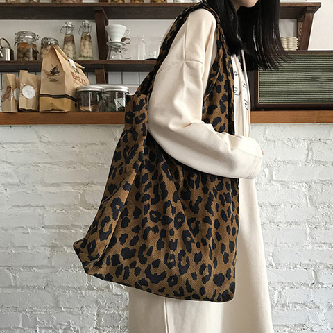 Corduroy Leopard Print Bag Ladies Shoulder Casual Tote Shopping Bag Large capacity Handbags Totes Women ► Photo 1/6