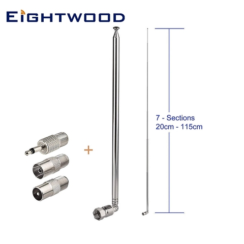 Eightwood FM Radio Antenna Replacement 115cm 7-Sections Telescopic for Yamaha Onkyo Denon Pioneer Marantz Bose Wave Music System ► Photo 1/6