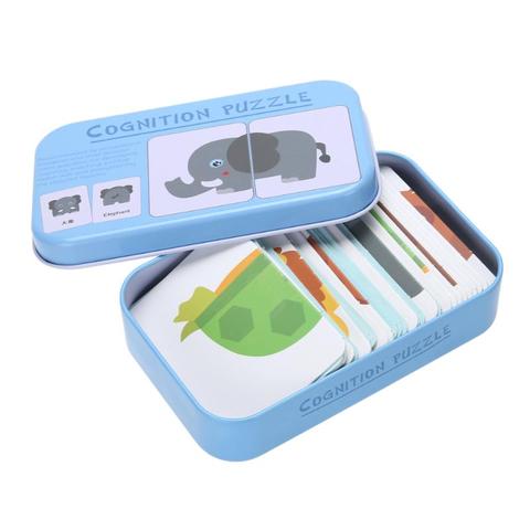 Baby Cognition Puzzle Toys Toddler Kids Iron Box Cards Matching Game Cognitive Card Car Fruit Animal Life Puzzle ► Photo 1/6
