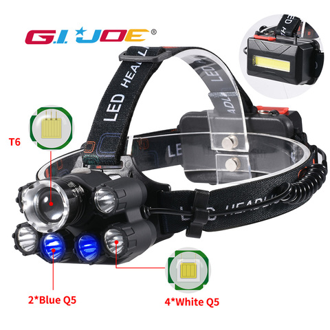 GIJOE led headlight T6 headlamp waterproof uv black light 2*18650 battery plastic multifunction camping hiking hunting light ► Photo 1/6