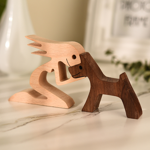 Carving Wooden Ornament Decorations Wood Dog Figurines Home Decor Dog Statue Women Miniature Home Decoration Crafts Office Table ► Photo 1/6