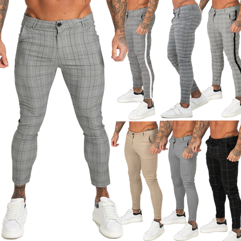 GINGTTO Mens Pants Casual Mens Trousers Skinny Super Stretch Mens Chinos Pants Slim Fit Mens Casual Pant Plaid Elastic Waist ► Photo 1/6