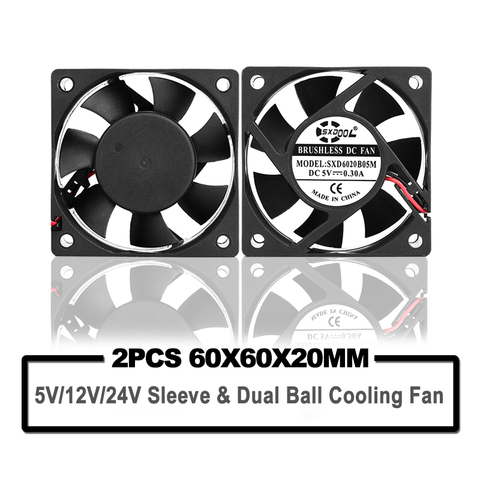 2pcs SXDOOL 60mm 6020 6cm  5V 12V 24V Brushless DC Cooler Fan 60x60x20mm 6020 6cm For Computer PC CPU Case Cooling ► Photo 1/5