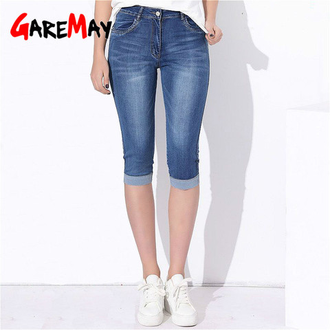 GareMay Jeans Woman Breeches Female Stretch Knee Length Denim Shorts Pants Women with High Waist Summer Plus Size Skinny Capris ► Photo 1/6