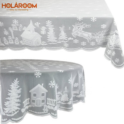 Holaroom White Lace Tablecloth Macrame Tablecloth Noel Round/Rectangle Wedding Table Cover Christmas Dinner Party Home Decor ► Photo 1/6