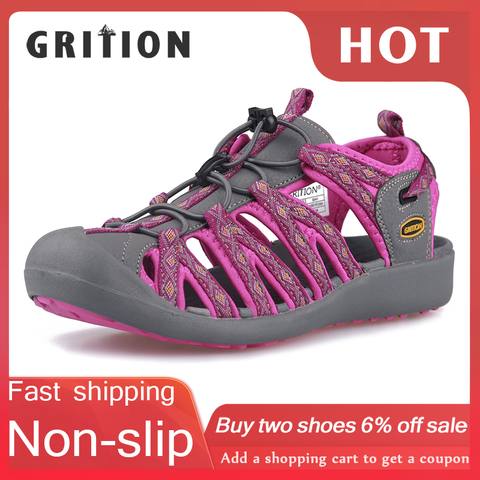 GRITION Women Outdoor Sandals Toecap Casual Breathable Summer Beach Shoes Anti-skid Lightweight Hiking Trekking Sandals Big Size ► Photo 1/6