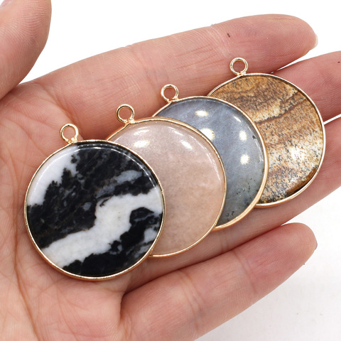 Natural Stone Disc Shape Crystal Quartz Pendant Charms Labradorite Pendants for Jewelry Making DIY Necklace Earring Size 30x35mm ► Photo 1/6