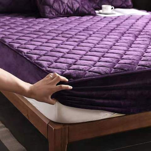 Short Plush Thicken Quilted Mattress Cover King Queen Double Size Quilted Bed Protection Pad Cover Not Including Pillowcase ► Photo 1/6
