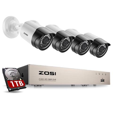 ZOSI Security Camera System 8CH 1080p H.265+ TVI CCTV DVR with 4 x 2.0mp Security Cameras Kits Home Video Surveillance System ► Photo 1/6