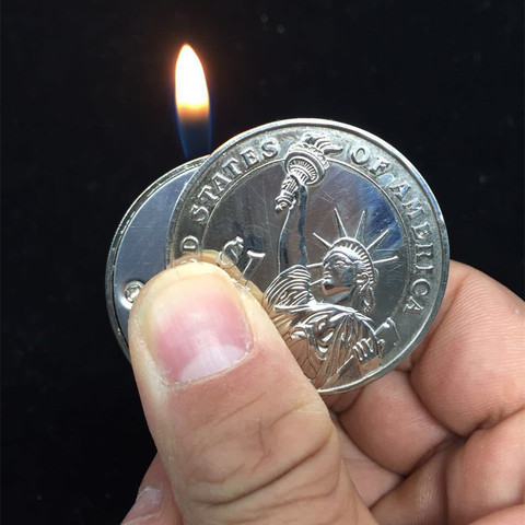 Creative Compact Butane Cigarette Lighter Gas Lighter Inflated Gas Jet Pendant Coin Bar One Dollar Metal Gift Keychain Key Chain ► Photo 1/6