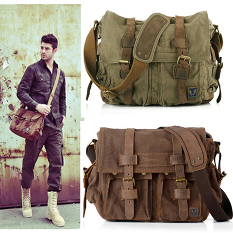 Men Vintage Shoulder Messenger Bag Canvas Satchel School Military Crossbody  Bags