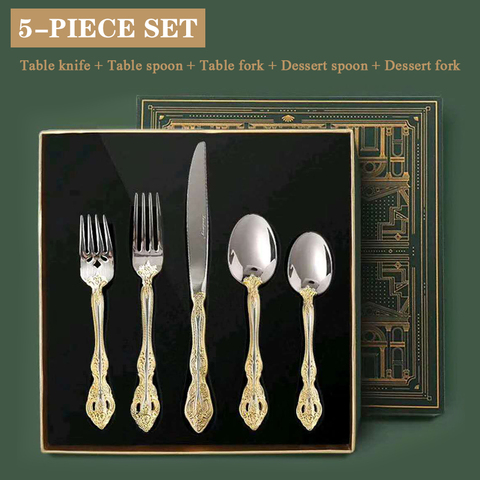 5-piece Set of 304 Stainless Steel Cutlery European-style High-end Western Tableware Set Household Kitchen Steak Knife Fork ► Photo 1/6