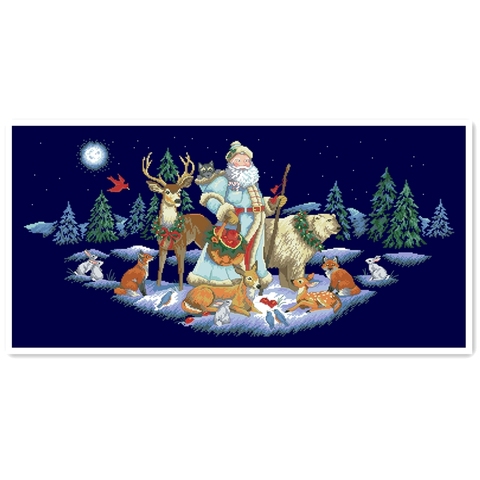Woodland santa cross stitch package animal deer 18ct 14ct 11ct deep blue cotton thread embroidery DIY handmade needlework ► Photo 1/1