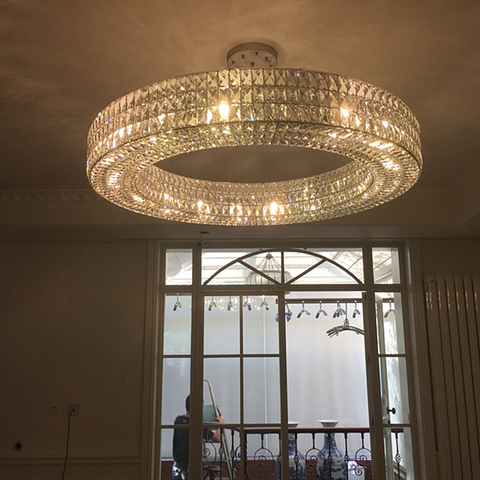 FKL Round Crystal Chandelier Lighting For Living Room Bedroom Hotel Villa Rectangle Dining LED Chandeliers Home Light Fixtures ► Photo 1/6