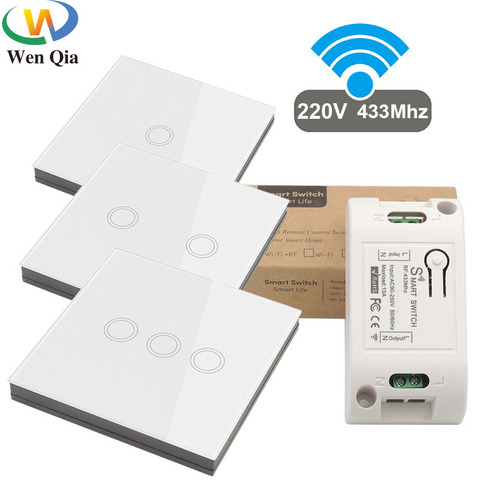 Smart Home Touch Light Switch Led Wireless 86*86 Remote on Off Wall Switch AC 110V 220V 10A Receiver 1/2/3gang for Ceiling Lamp ► Photo 1/6