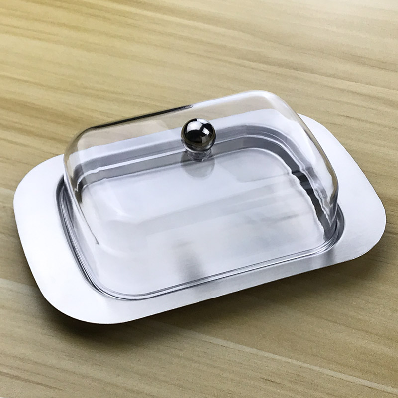 Butter Dish Box Container Stainless Steel Elegant Cheese Server Storage Tray Lid 