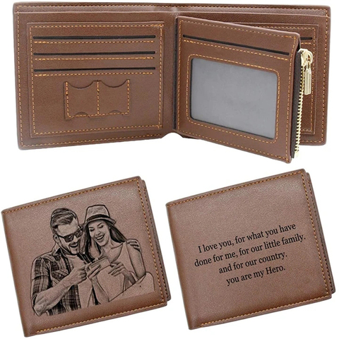 Engraving Picture Wallet DIY Customized Image Carving Text Men's  Short Slim Three Fold Leather Father's Day Zipper Coin Purse ► Photo 1/6