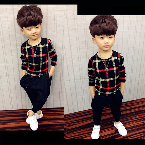 Boy Clothing Tshirts Kids Spring Autumn Tops Children T-shirts for Baby Boys long sleeve t shirts 2022 toddlers 100~160 plaid ► Photo 1/6
