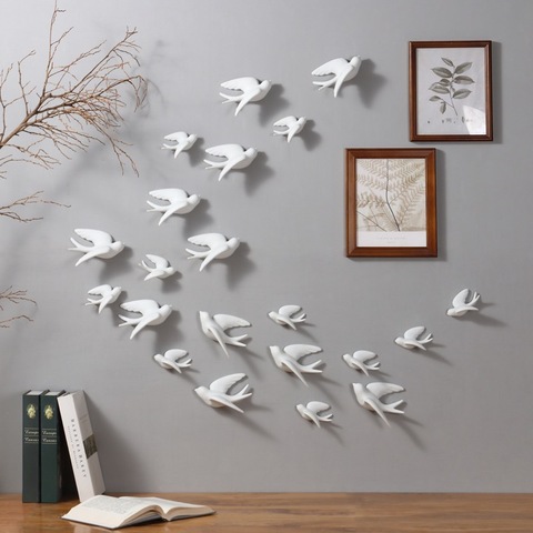 1pc 3D White Simple Ceramic Birds Wall Hanging Decorations Decoracao Para Casa Crafts Ornaments Home Wall Decoration ► Photo 1/6