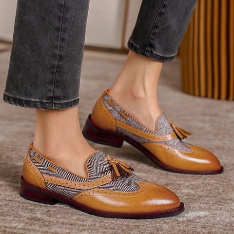 Shallow Mouth Women Shoes Autumn Round Toe Fringe Casual Female Sneakers Mixed Colors Flats Low Heels Fall Tassel Dress Fabric ► Photo 1/4