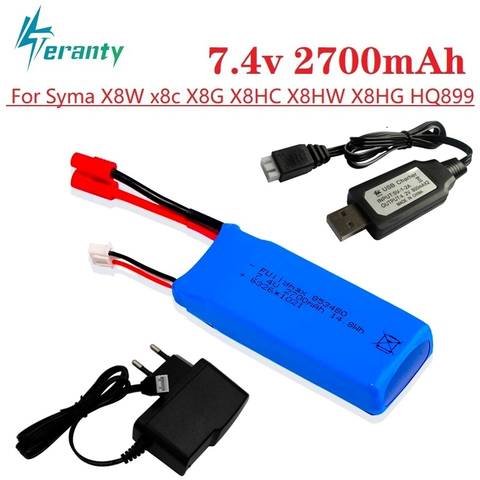 Upgrade 2700mAh 7.4V RC Battery for Syma X8C X8W X8G X8HW X8HC HQ899 Rc Drone Spare Parts 2S Lipo Battery vs 7.4V 2500mAh 903480 ► Photo 1/6