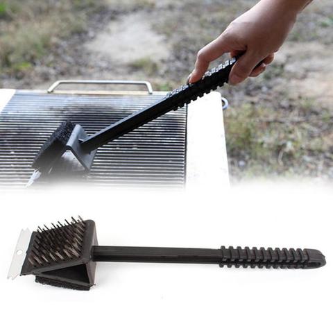 3 In 1 Corner Copper Wire Brush Barbecue Grill Oven Cleaning Bbq Brush Copper Wire Sponge Shovel Long Handle ► Photo 1/6