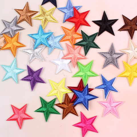 5Pcs Small Mini Stars Embroidery Iron on Patches for Clothing Diy Clothes Pentagram Appliques Black White Gold Sticker Stripes ► Photo 1/6