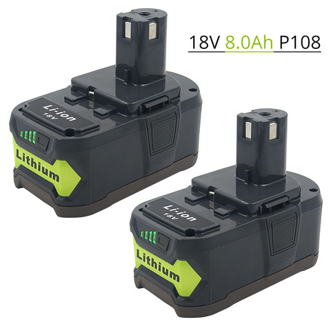 2Pcs P108 8.0Ah 18V Li Ion Rechargeable Battery for Ryobi ONE+ P104 P105 P107 P106 RB18L50  RRS1801M R18CS7-0 BPL1820 R18IW3-0 ► Photo 1/6