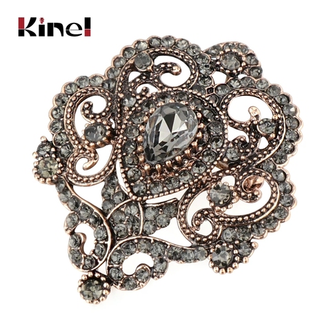 Kinel Vintage Women Turkish Flower Brooch Pin Gray Crystal Jewelry Rhinestone Brooches Arabia Paisley Pattern Lapel Corsage ► Photo 1/6