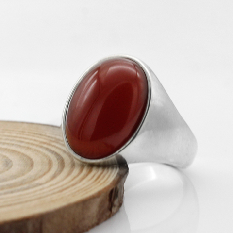 925 Sterling Silver Men Agate Stone Ring with Natural Red Onyx Ring  Simple Design for Men Women Turkish Handmade Silver Jewelry ► Photo 1/6