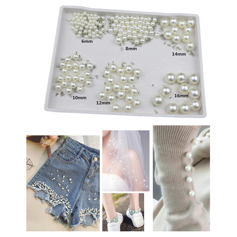 50/100Sets Round Imitation Pearl Rivets Studs DIY Wedding Decoration Rivet Pearl Clothing Set Shoes Bag Accessories Beads Spikes ► Photo 1/6