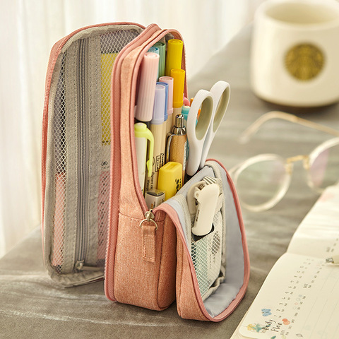 Angoo Normcore Pen Bag Pencil Case Two Layer Foldable Stand Fabric Phone Holder Storage Pouch for Stationery Office School A6171 ► Photo 1/6