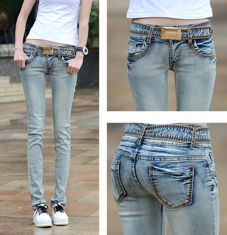 2022 autumn and winter Korean slim-fitting wild low-rise jeans  thin elastic pencil feet pants NZK446 ► Photo 1/1