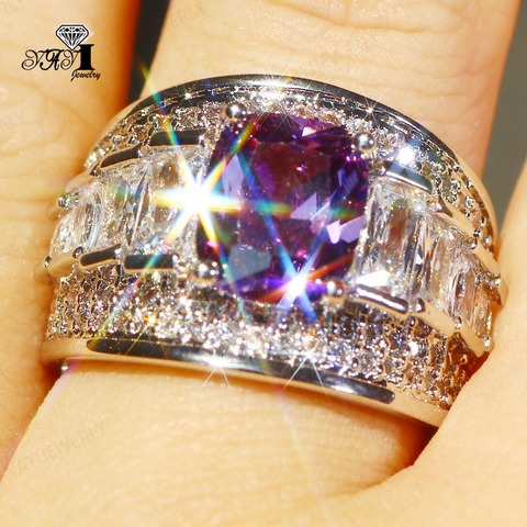 YaYI Jewelry Princess Cut 6.8CT Purple Zircon Silver Filled Engagement Rings wedding Heart Rings Valentine's Day Girls ring 1145 ► Photo 1/6