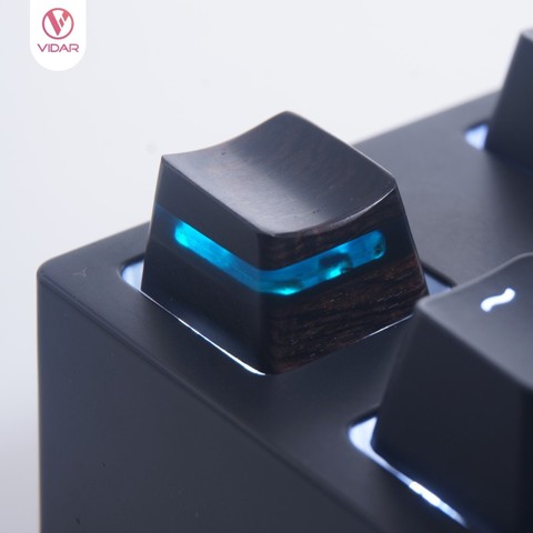 1pc custom-made resin solid wood mixed key cap for MX switch mechanical keyboard personalized sandwich translucent key cap ► Photo 1/5