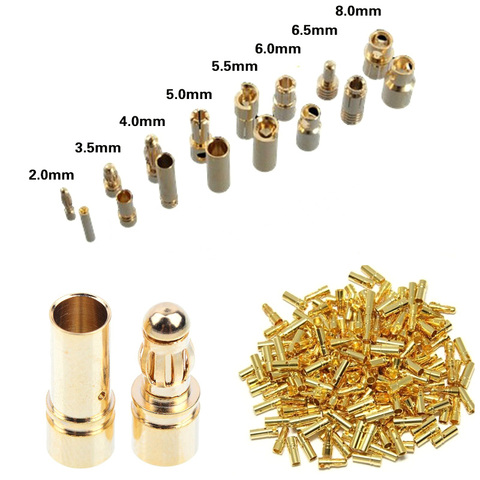 100pair Banana Plug 2mm 3mm 3.5mm 4mm Bullet Female Male Connectors 5mm 5.5mm 6mm 6.5mm 8mm Gold Plated Copper RC Parts Head ► Photo 1/6