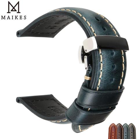 MAIKES High Quality Genuine Leather Watchband 18mm Calf Leather Watch Band Butterfly Buckle Strap Bracelet Accessories Wristband ► Photo 1/6