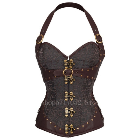 Adult Medieval Viking Pirate Costume Women Gothic Knight Corset Halloween Cosplay Steampunk Leathter Halter Vest Metal Accessory ► Photo 1/6