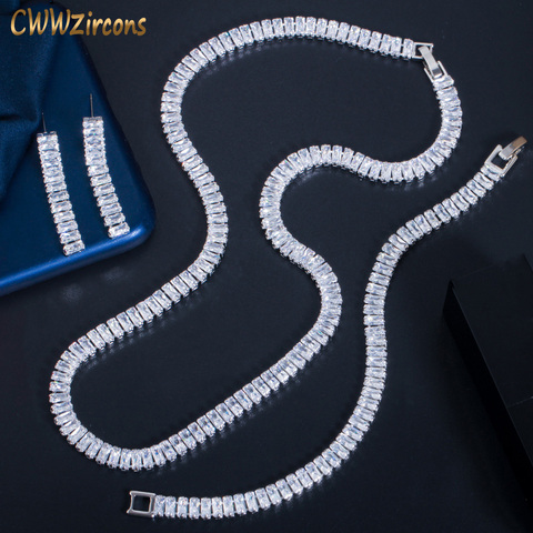 CWWZircons 3 Pcs Fashion Luxury Silver Color Cubic Zirconia Women Party Wedding Bridal Costume Jewelry Set Accessories Gift T506 ► Photo 1/6