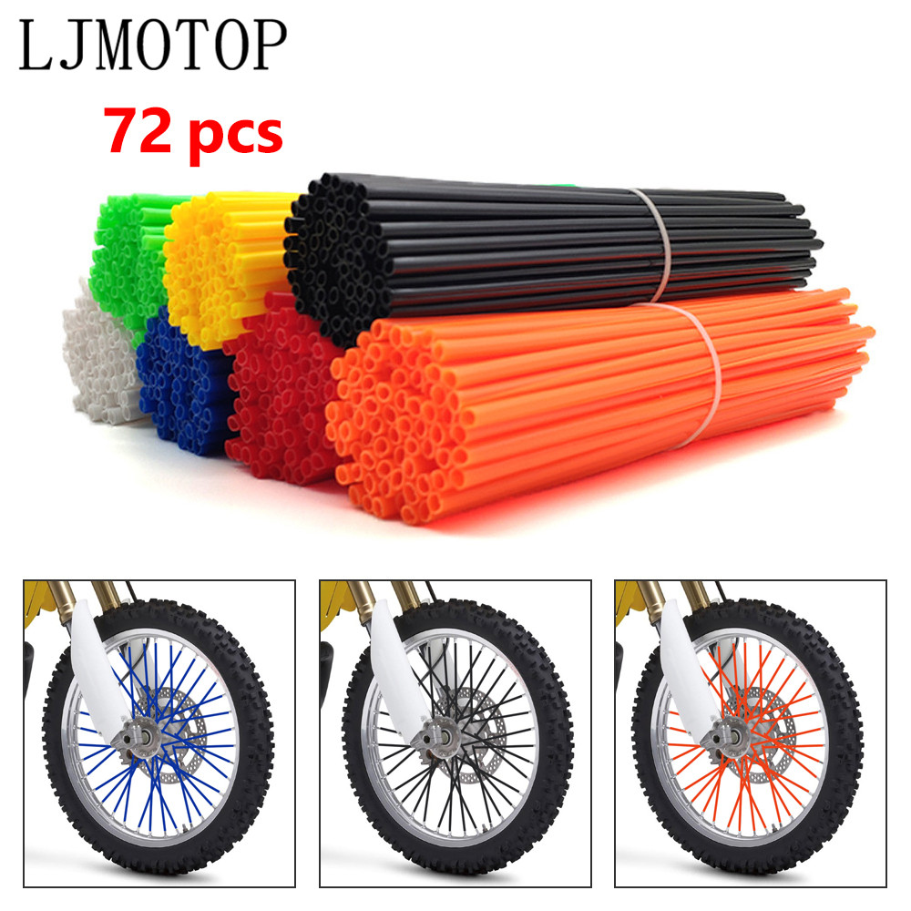 Ocamo 72PCS Universal Motorcycle Dirt Bike Spoke Skins Covers 17cm Long Multicolor Wraps Wheel Rim Guard Protector with Towel 