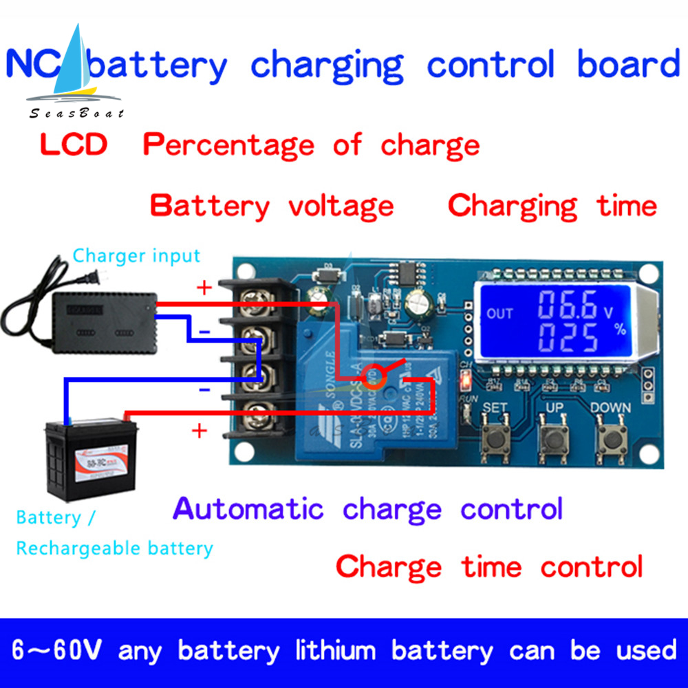 10A 6-60V Lithium Battery Charge NC Control LCD Display Module Protection Board 