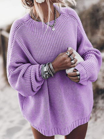 plus size oversized sweater fall 2022 sweater for women Solid pink blue khaki purple pullover Long sleeve loose knitted sweater ► Photo 1/4