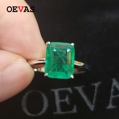 OEVAS Solid 925 Sterling Silver Wedding Rings For Women Sparkling Emerald High Carbon Diamond Engagement Party Fine Jewelry Gift ► Photo 1/6