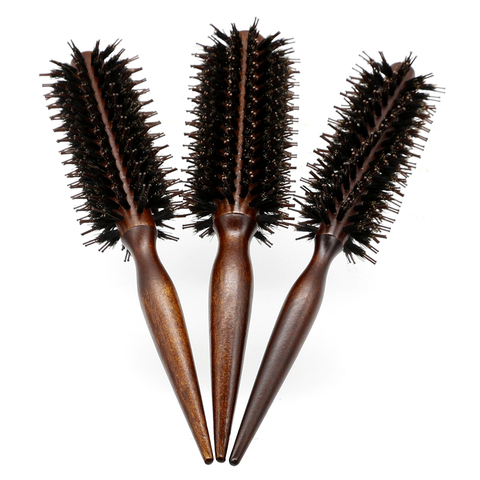 3 Sizes Anti Static Wood Boar Bristle Hair Round Brush Hairdresser Styling Tools Teasing Brush For Hair Curly Comb Hair Brush ► Photo 1/6