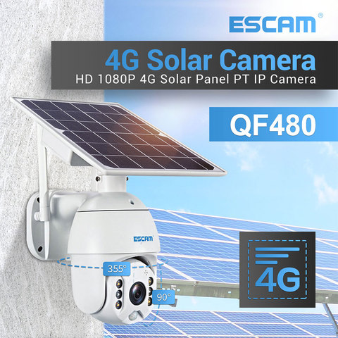 ESCAM QF480 1080P Cloud Storage PTZ 4G Battery PIR Alarm IP Camera With Solar Panel Night Vision IP66 Waterproof Two Way Audio ► Photo 1/6