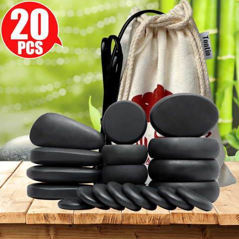 Tontin 20pcs/set Hot Stone Massage Set Heater Box Relieve Stress Back Pain Health Care Lava Basalt round massage tool Stones ► Photo 1/6